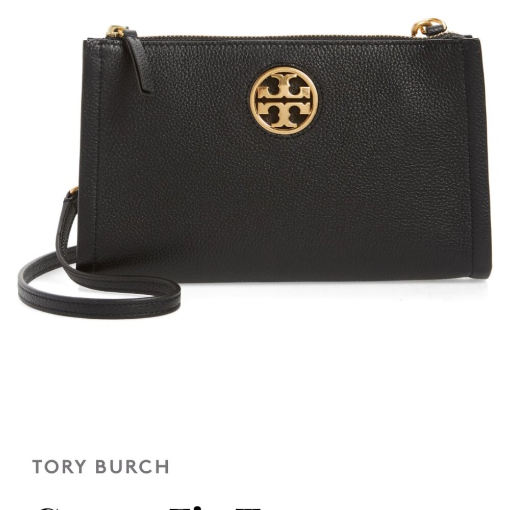 Tory Burch- Carson Zip Top Crossbody Bag in Black Leather